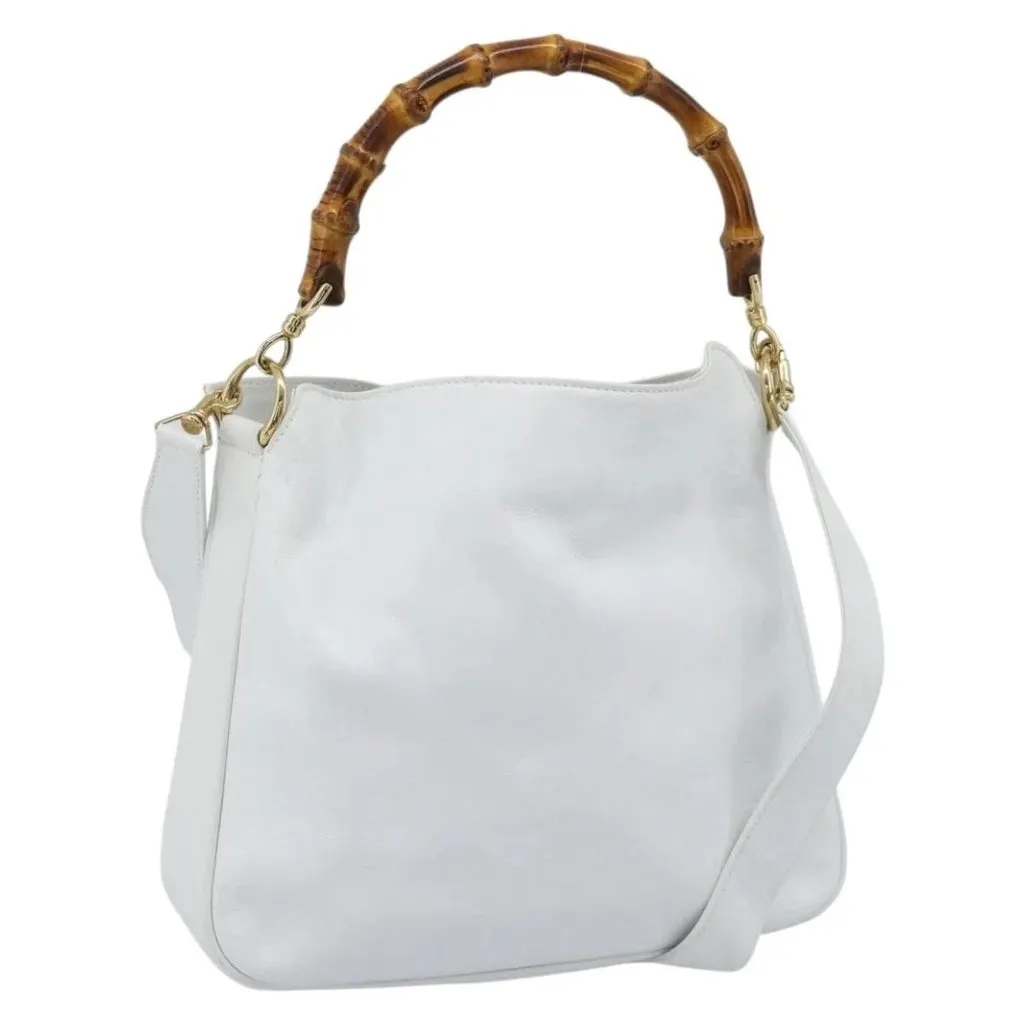 Gucci Bamboo leather shoulder bag White Leather Good - Front View