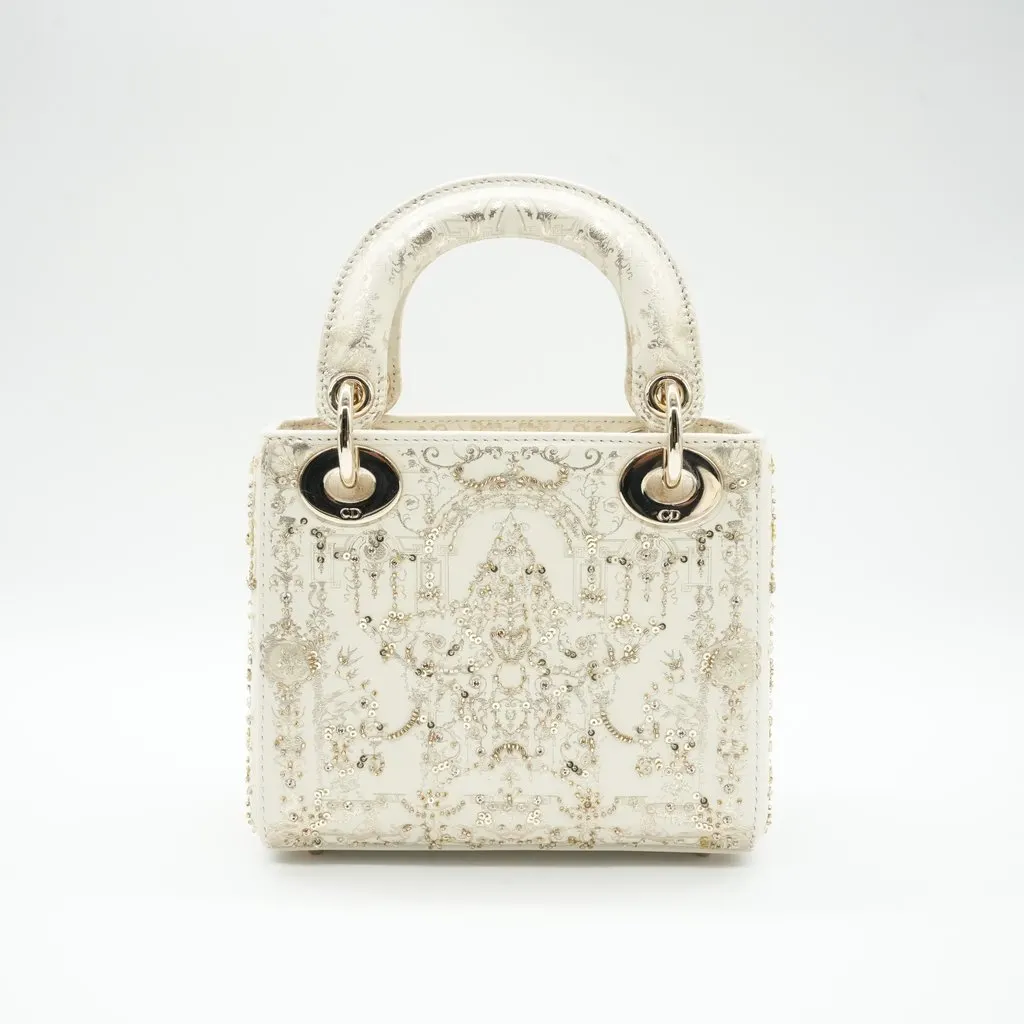 Dior Lady Dior Mini White Featuring Intricate Bead And Crystal Embroidery White Leather Never worn - Back View
