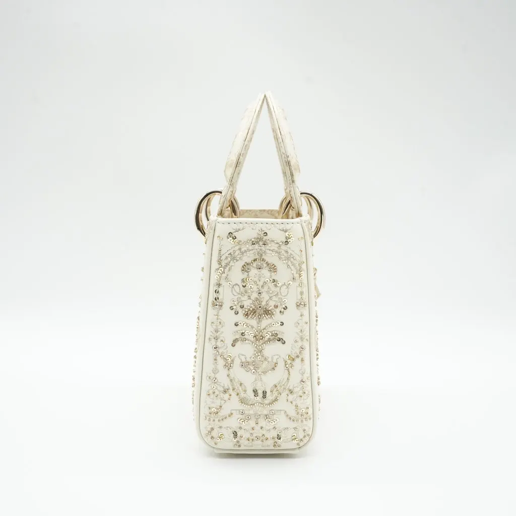 Dior Lady Dior Mini White Featuring Intricate Bead And Crystal Embroidery White Leather Never worn - Box View