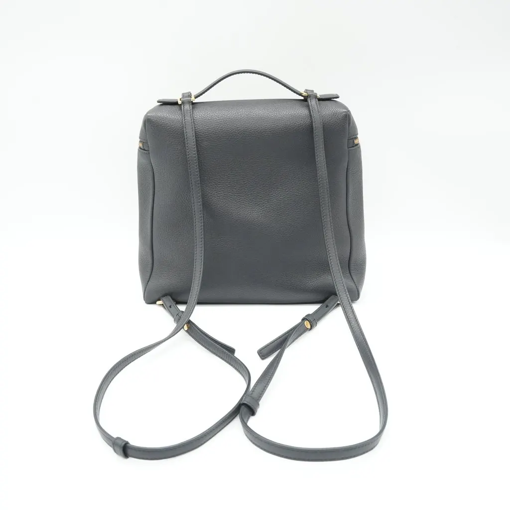 Loro Piana Extra Pocket Black Backpack L23.5 Black/Sun Gold Black Leather Good - Back View