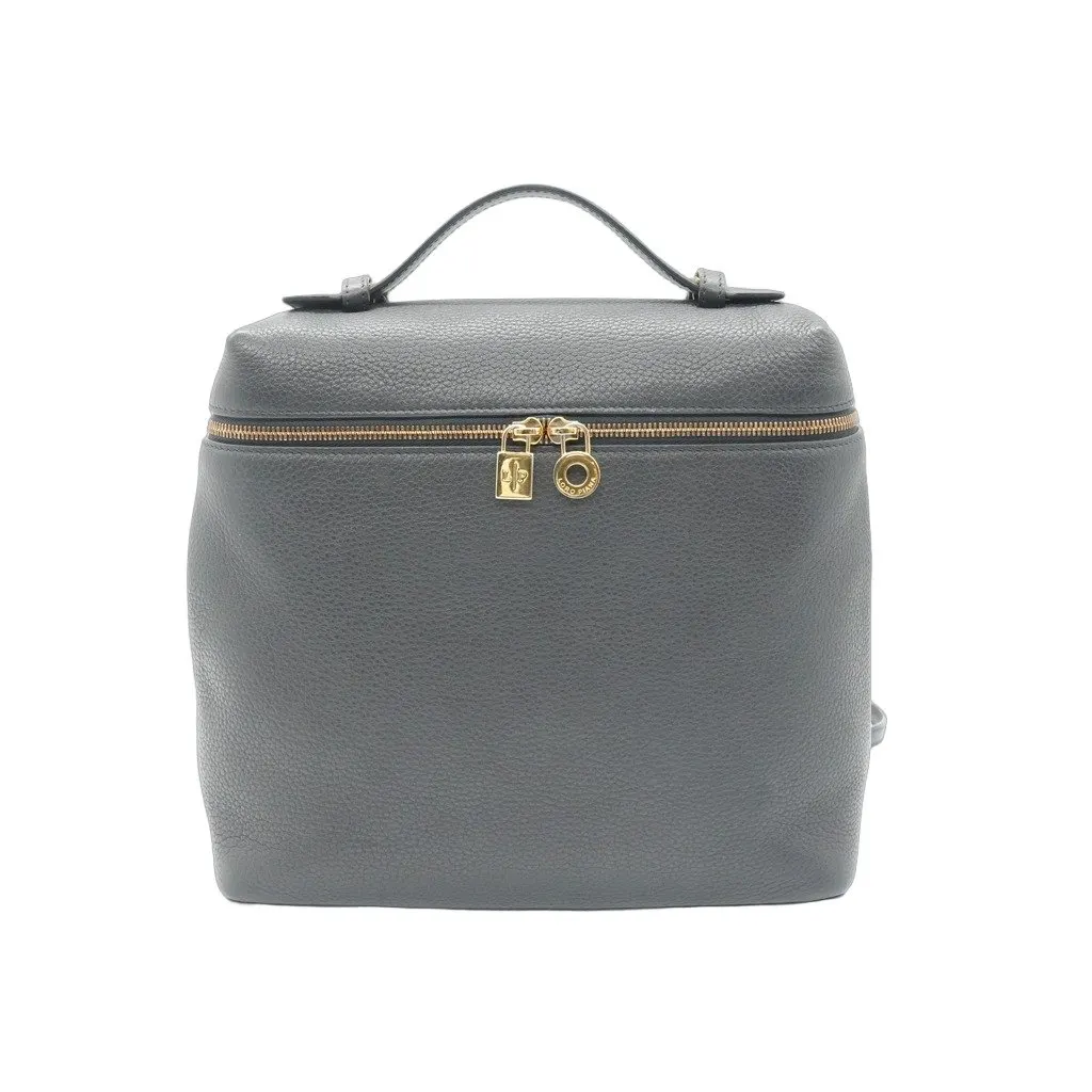Loro Piana Extra Pocket Black Backpack L23.5 Black/Sun Gold Black Leather Good - Front View