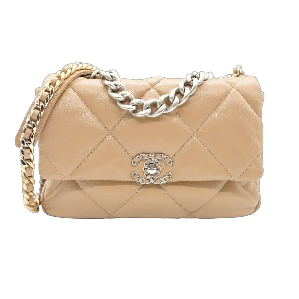 Chanel 19 Flap Large Beige Quilted Lambskin Leather