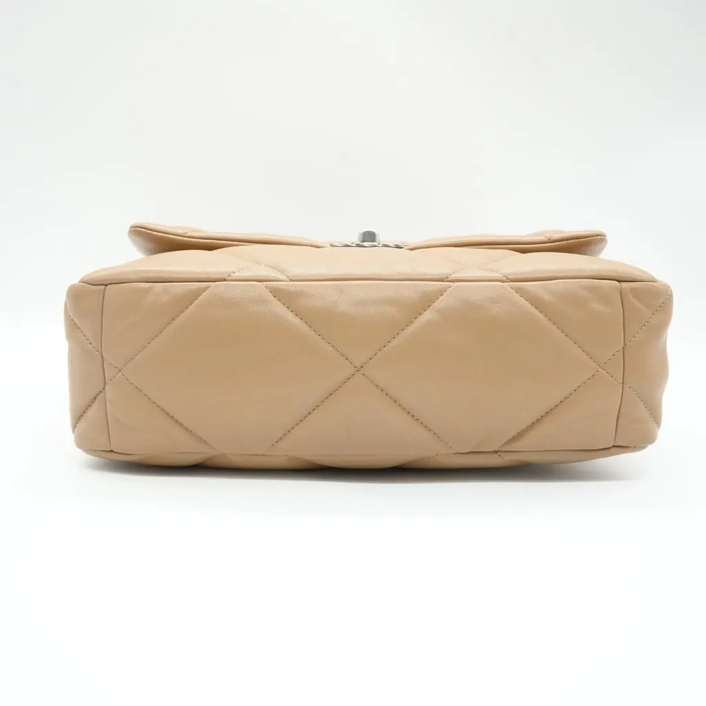 Chanel 19 Flap Large Beige Quilted Lambskin Leather Beige Leather Good - Inside View