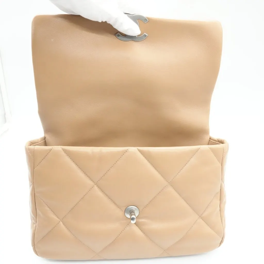 Chanel 19 Flap Large Beige Quilted Lambskin Leather Beige Leather Good - Box View