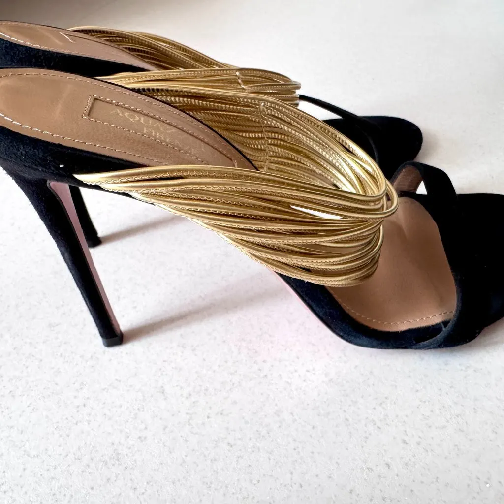 Aquazzura Randez Vous 105 slide Black Suede Very good - Back View