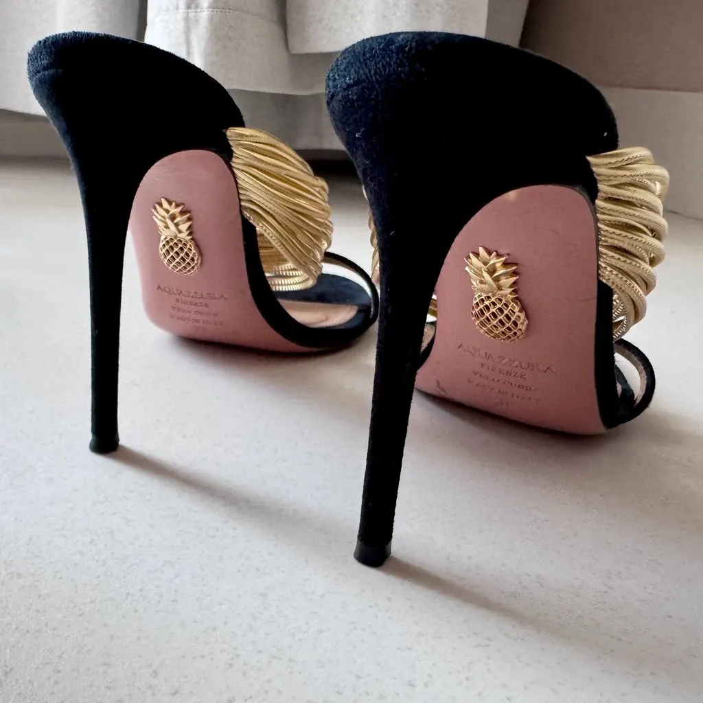 Aquazzura Randez Vous 105 slide Black Suede Very good - Inside View