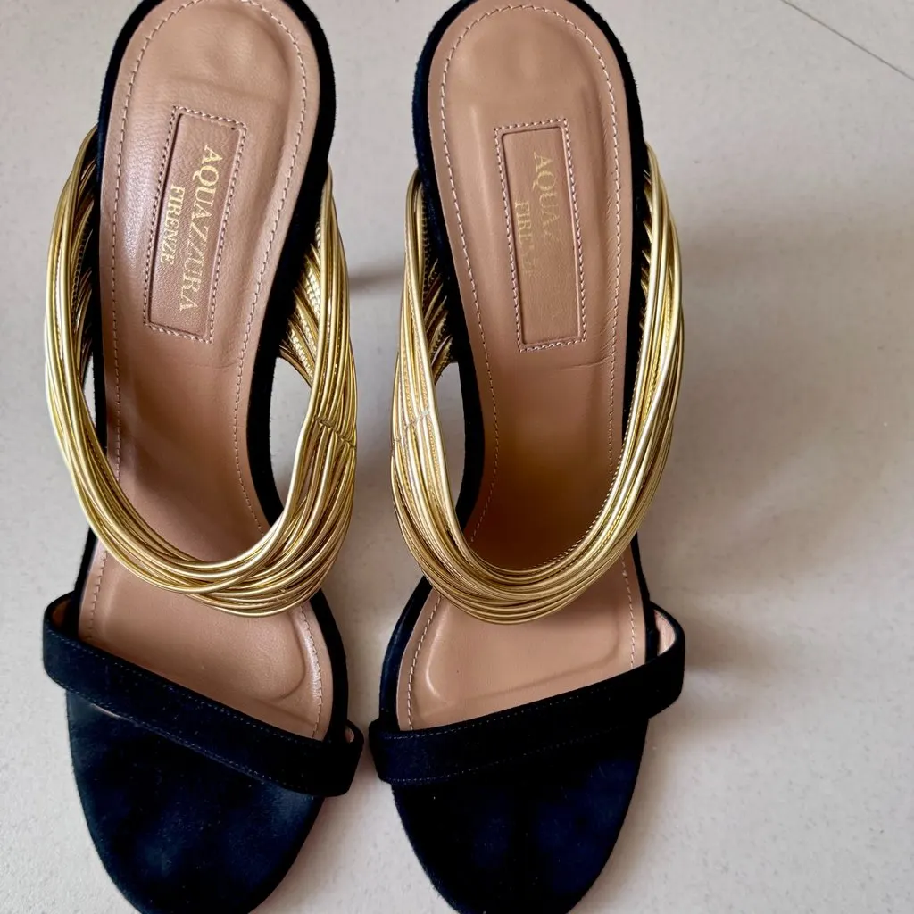 Aquazzura Randez Vous 105 slide Black Suede Very good - Model View