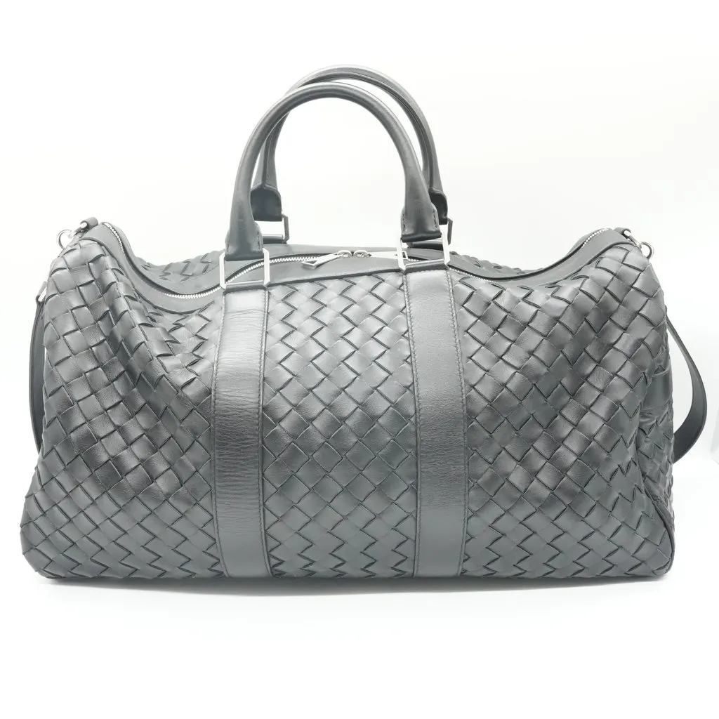 Bottega Veneta Intrecciato Duffle Bag Black Black Leather Good - Back View