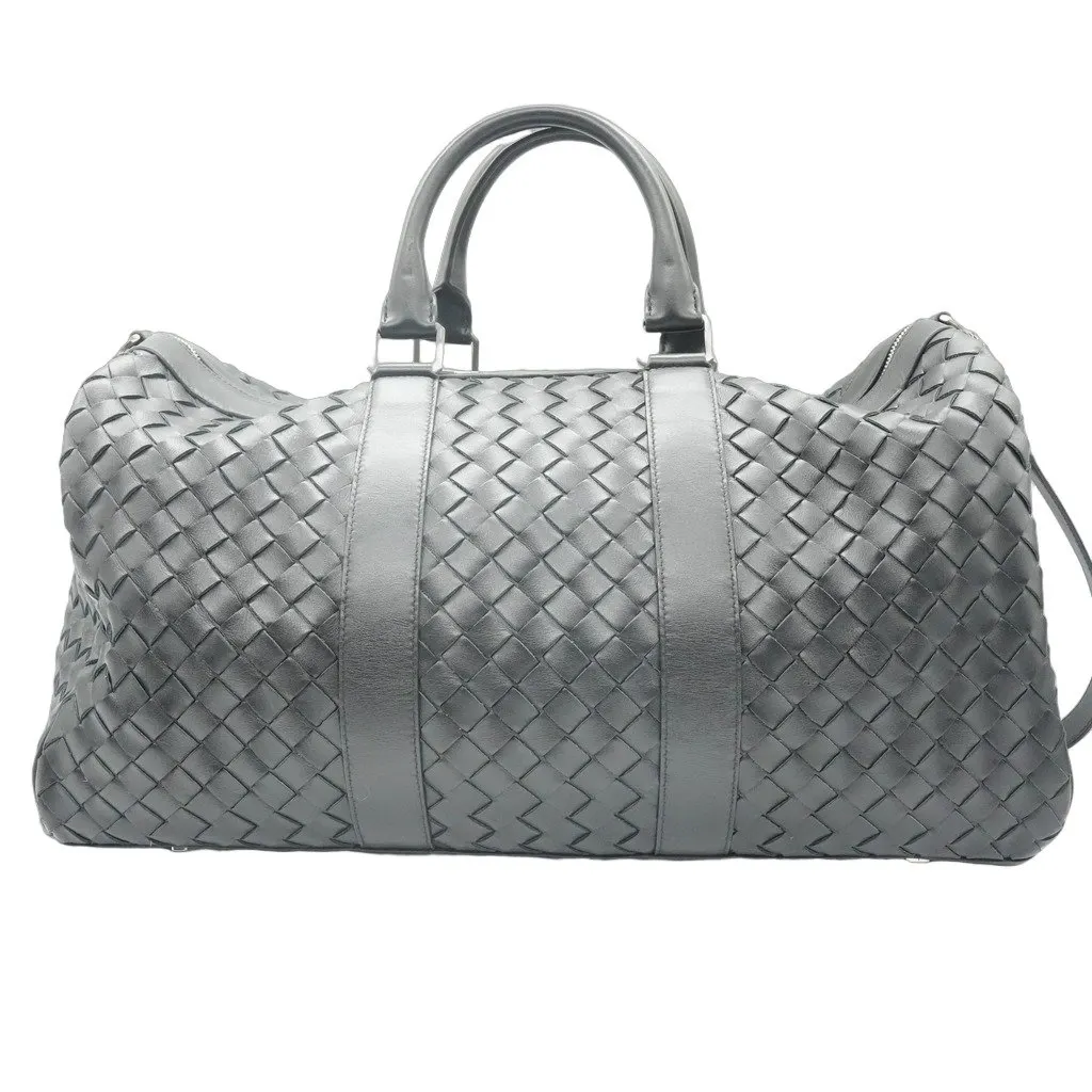 Bottega Veneta Intrecciato Duffle Bag Black Black Leather Good - Front View