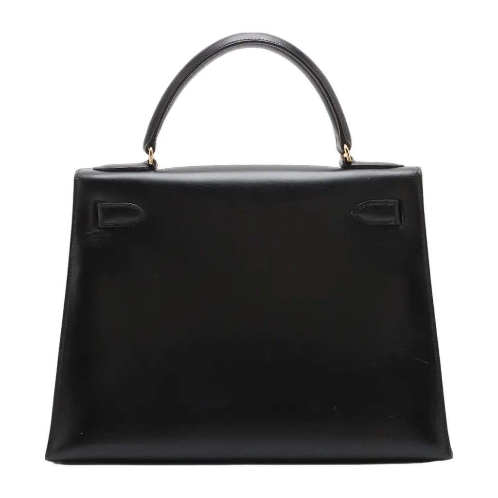 Hermès Kelly 28 Sellier Black Box Calf Gold Hardware Black Leather Good - Back View