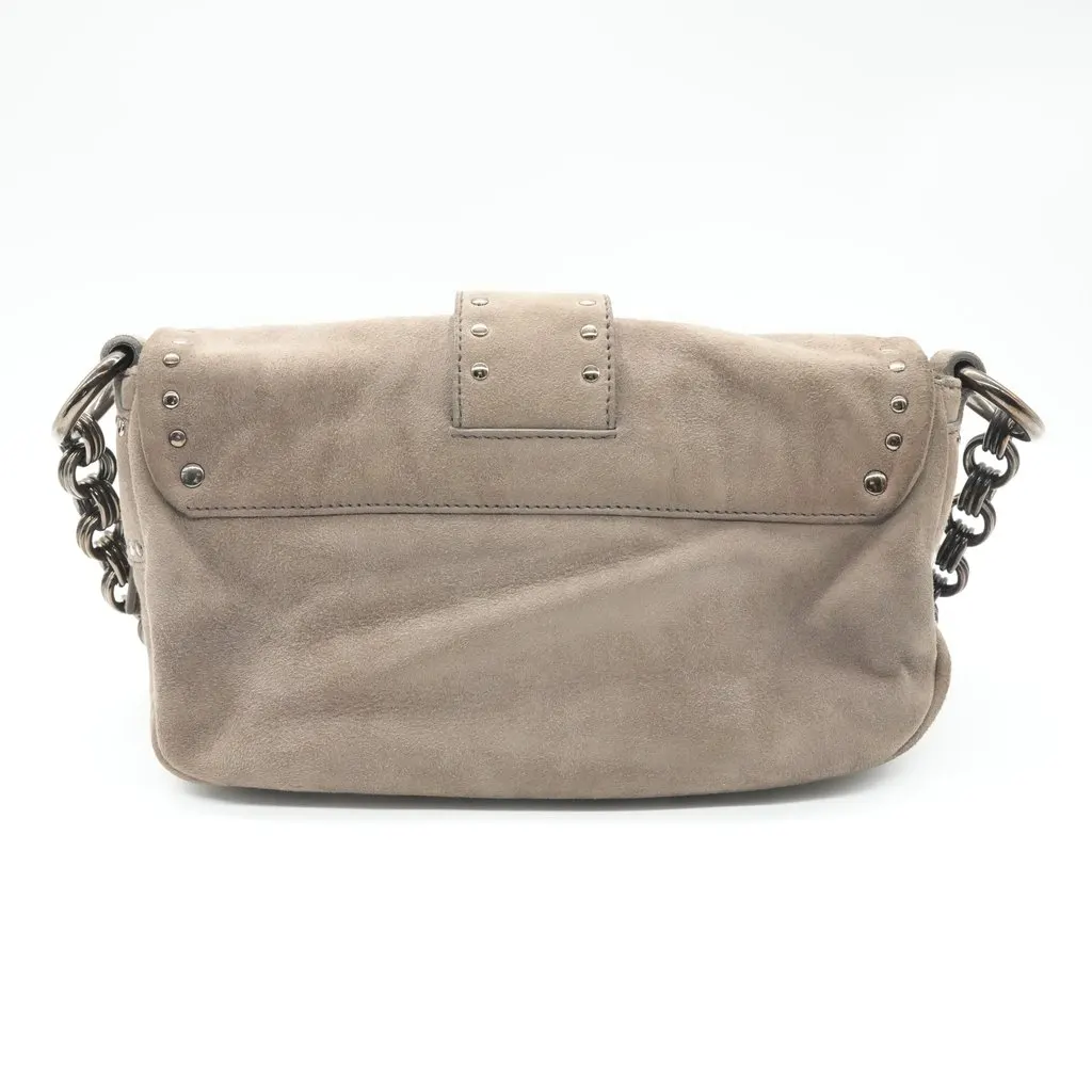 Prada Scamosciato Grey Suede Leather Bag Camel Suede Good - Back View