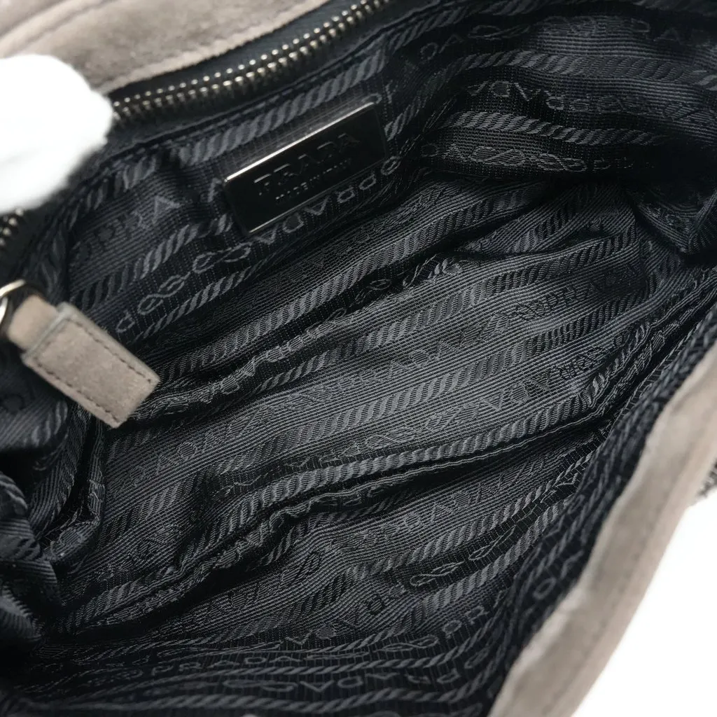 Prada Scamosciato Grey Suede Leather Bag Camel Suede Good - Model View