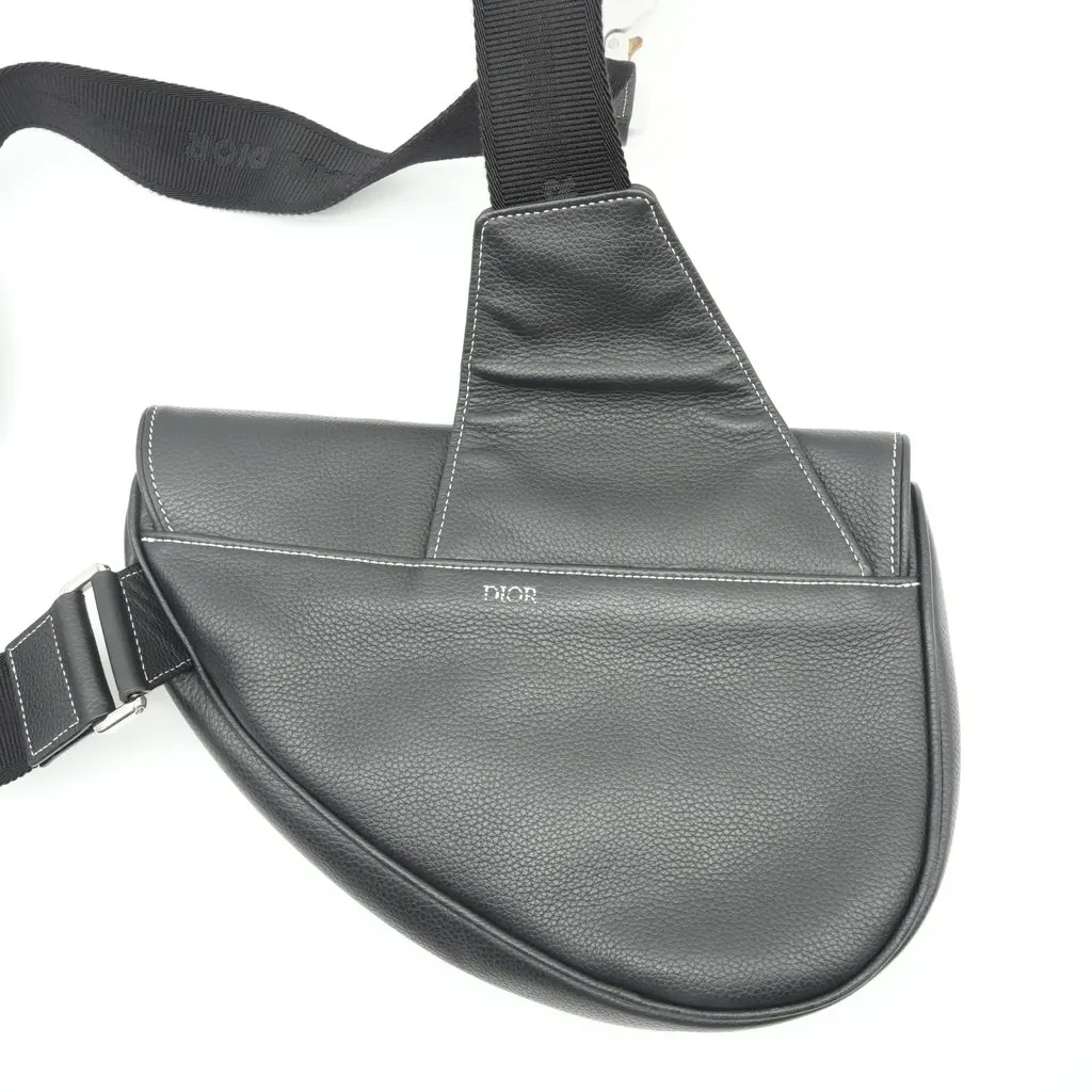 Dior Saddle in Black Grained Calfskin Crossbody Bag Black Leather Good - Back View