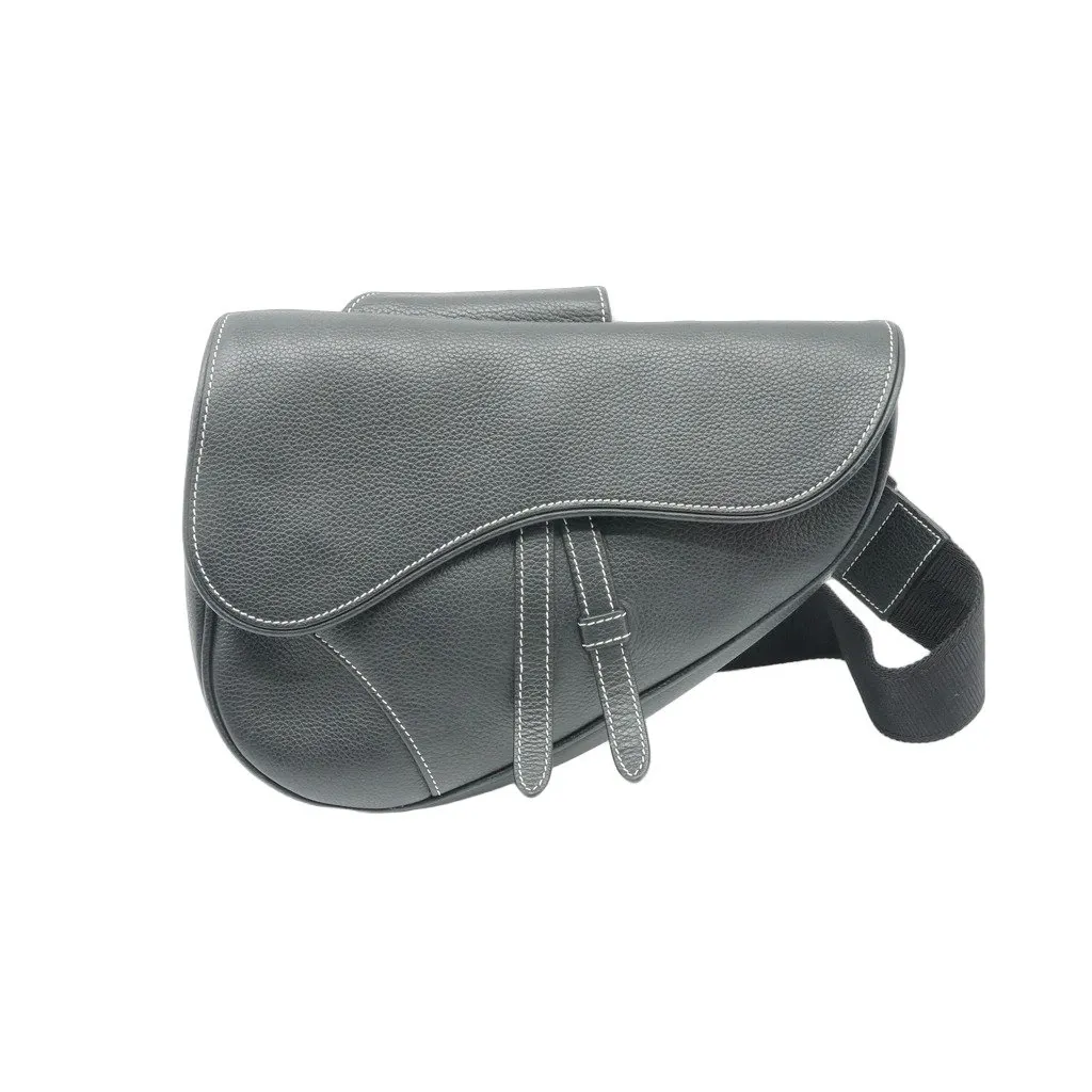 Dior Saddle in Black Grained Calfskin Crossbody Bag Black Leather Good - Front View