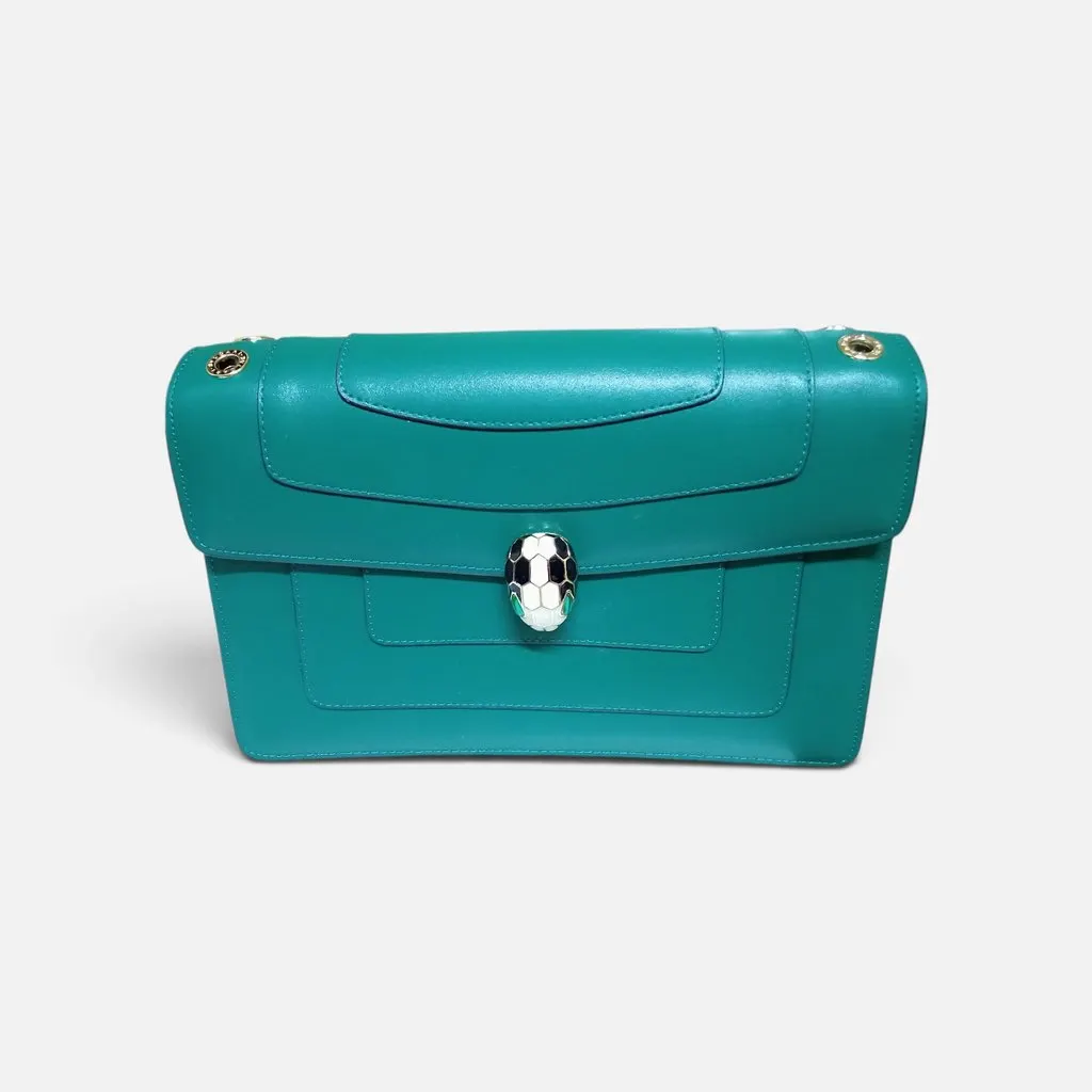 Bvlgari Forever Serpenti cross body bag Green Leather Very good - Front View