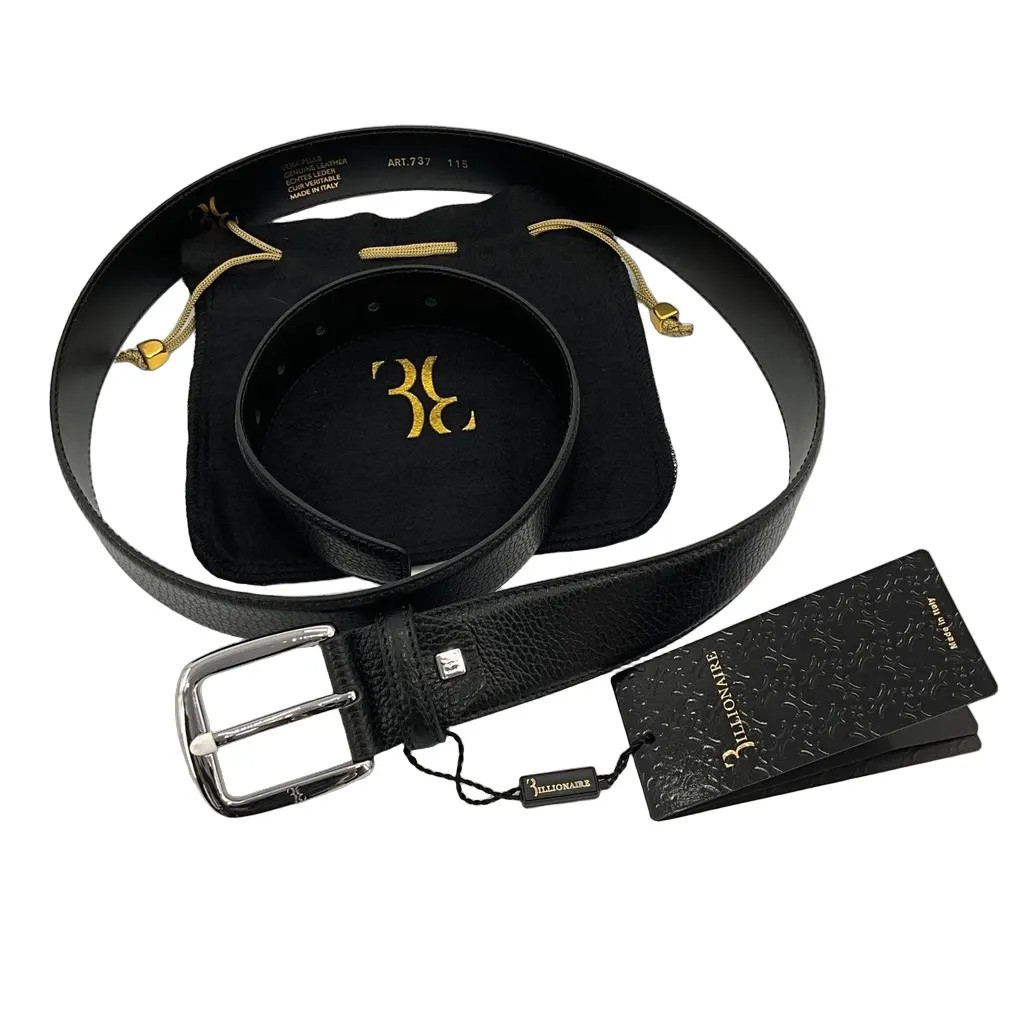 Billionaire Billionaire Belt Steel Buckle Black Leather Never worn, with tag - Front View