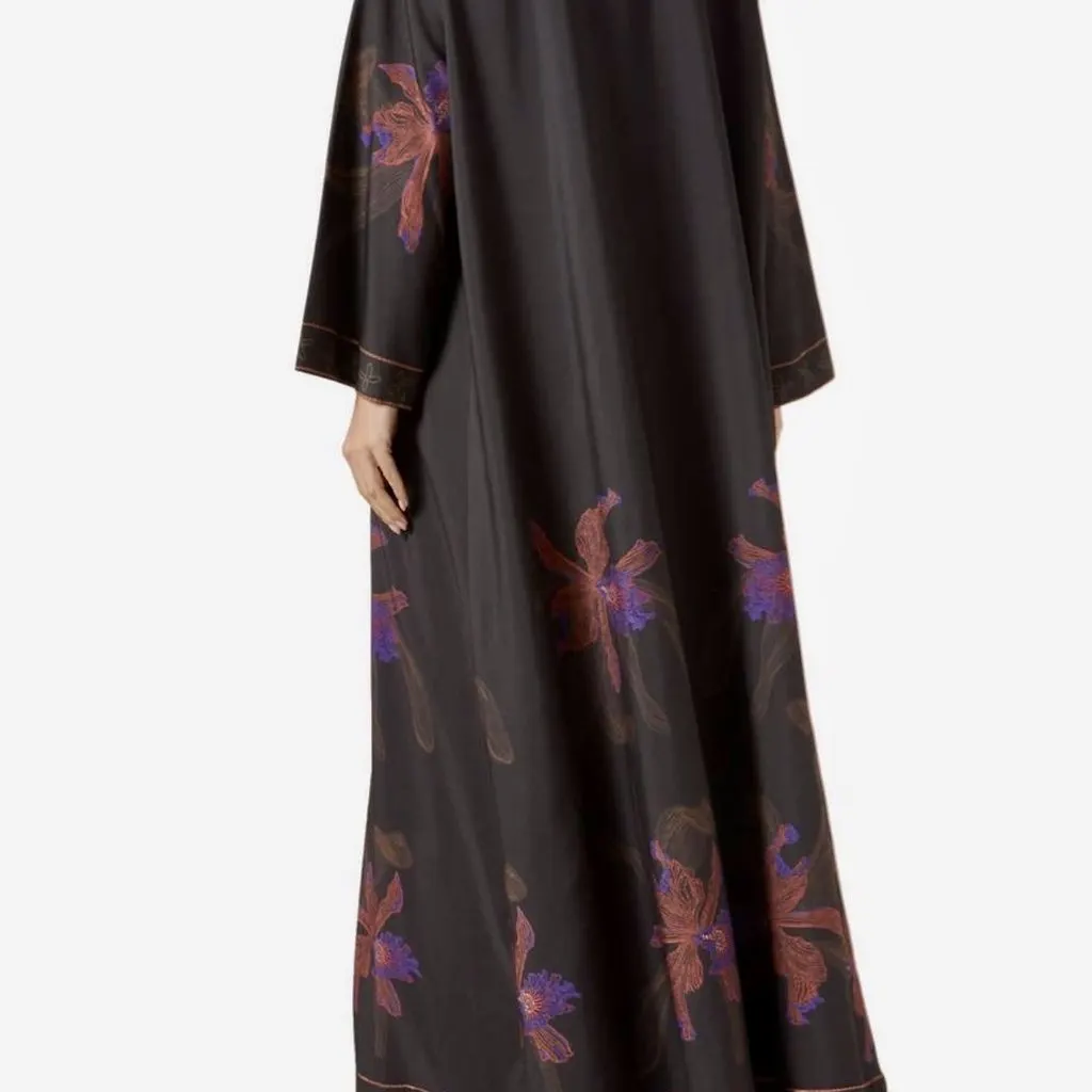 Unsigned Hessa Al Falassi Printed Cotton Abaya Black Cotton Never worn, with tag - Back View