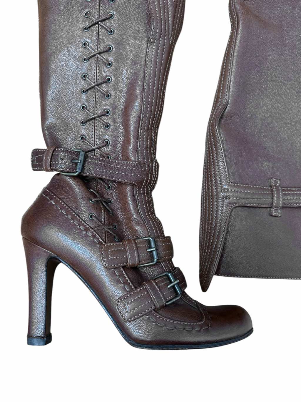 Alexander Mcqueen Lace Up Brown Leather Boots - Back view