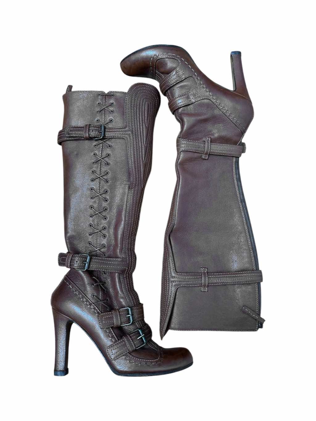 Alexander Mcqueen Lace Up Brown Leather Boots - Image 6