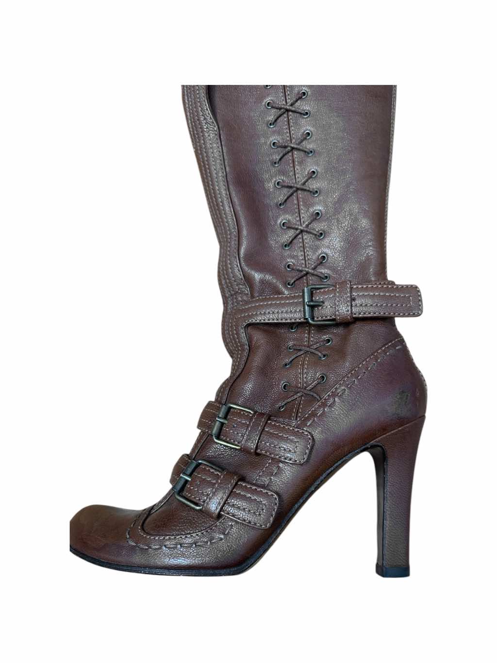 Alexander Mcqueen Lace Up Brown Leather Boots - Side view