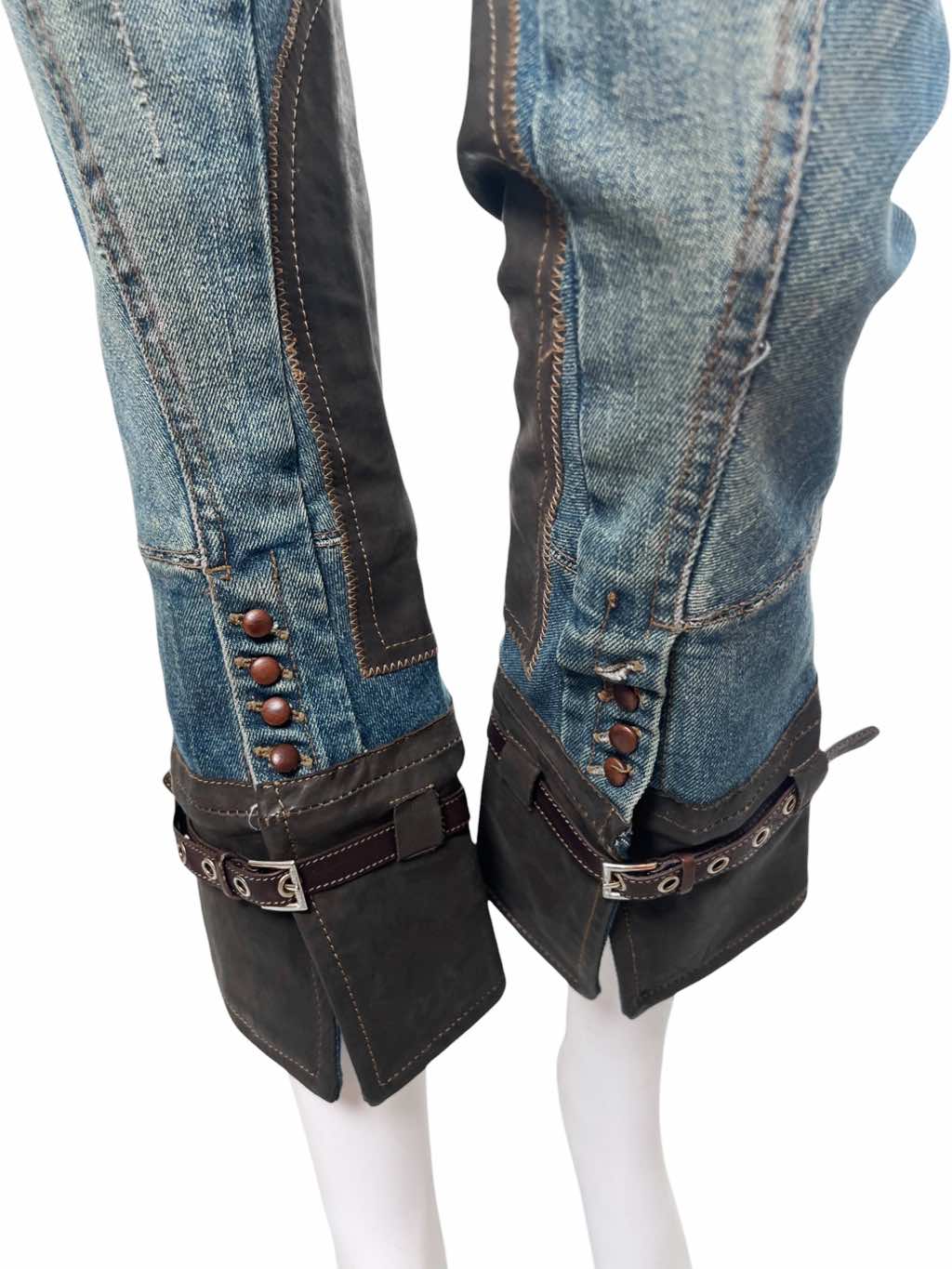 Roberto Cavalli Bondage Leather Patched Jeans - Detail 2