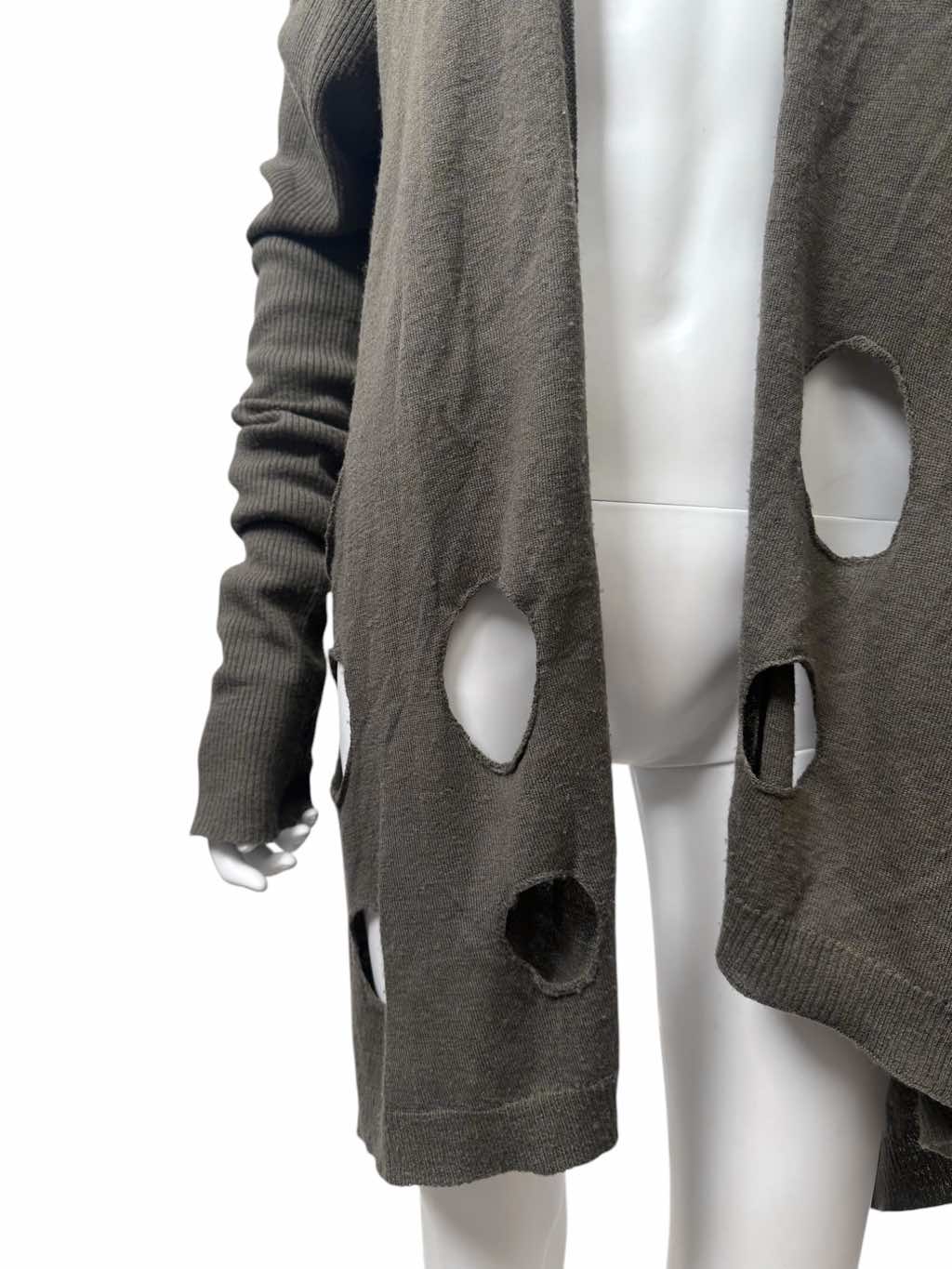 Rick Owens TUNGSTEN Brown Holed Cardigan - Detail 1