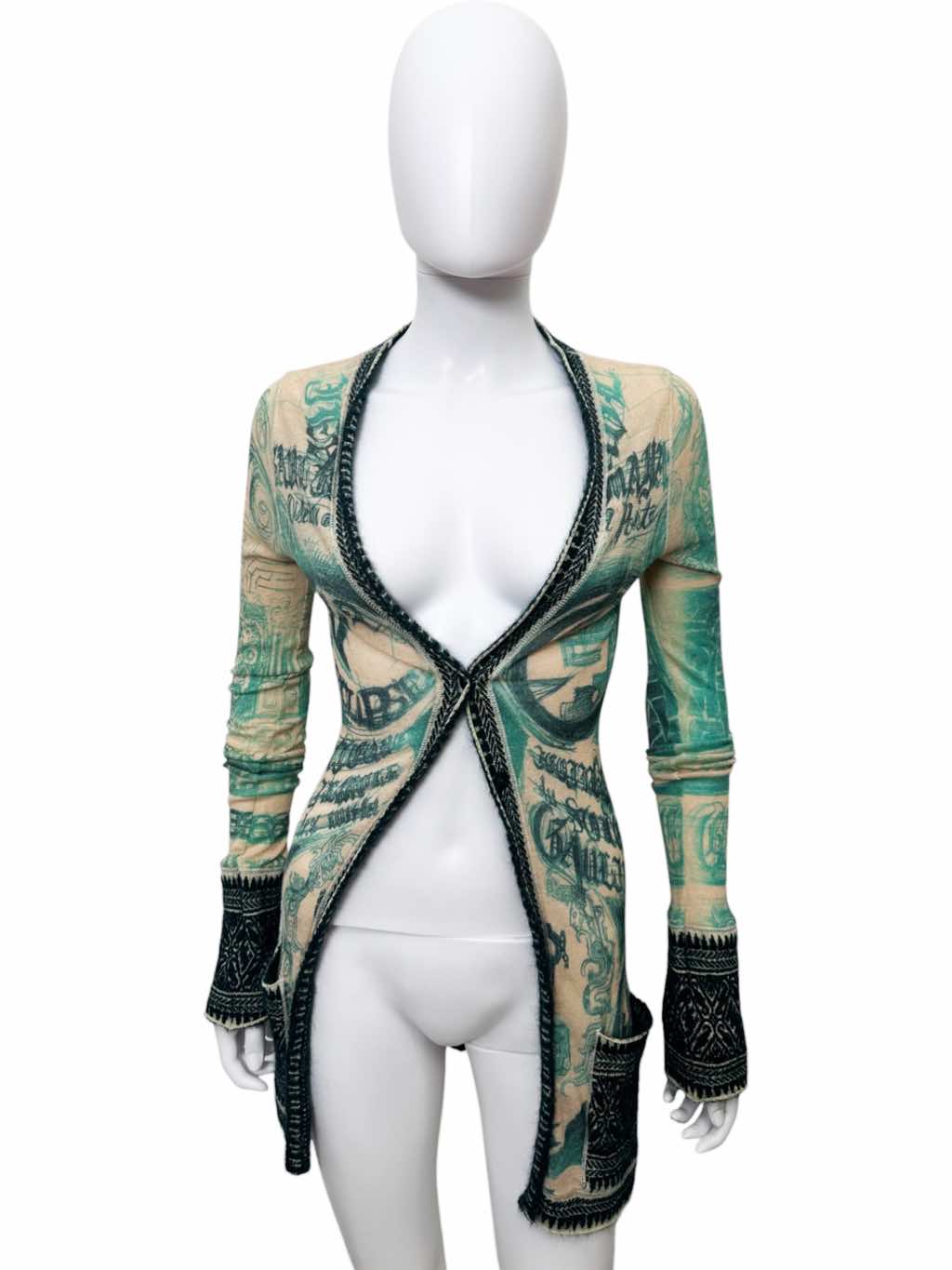 Jean Paul Gaultier Green Tatoo Tribal Cardigan