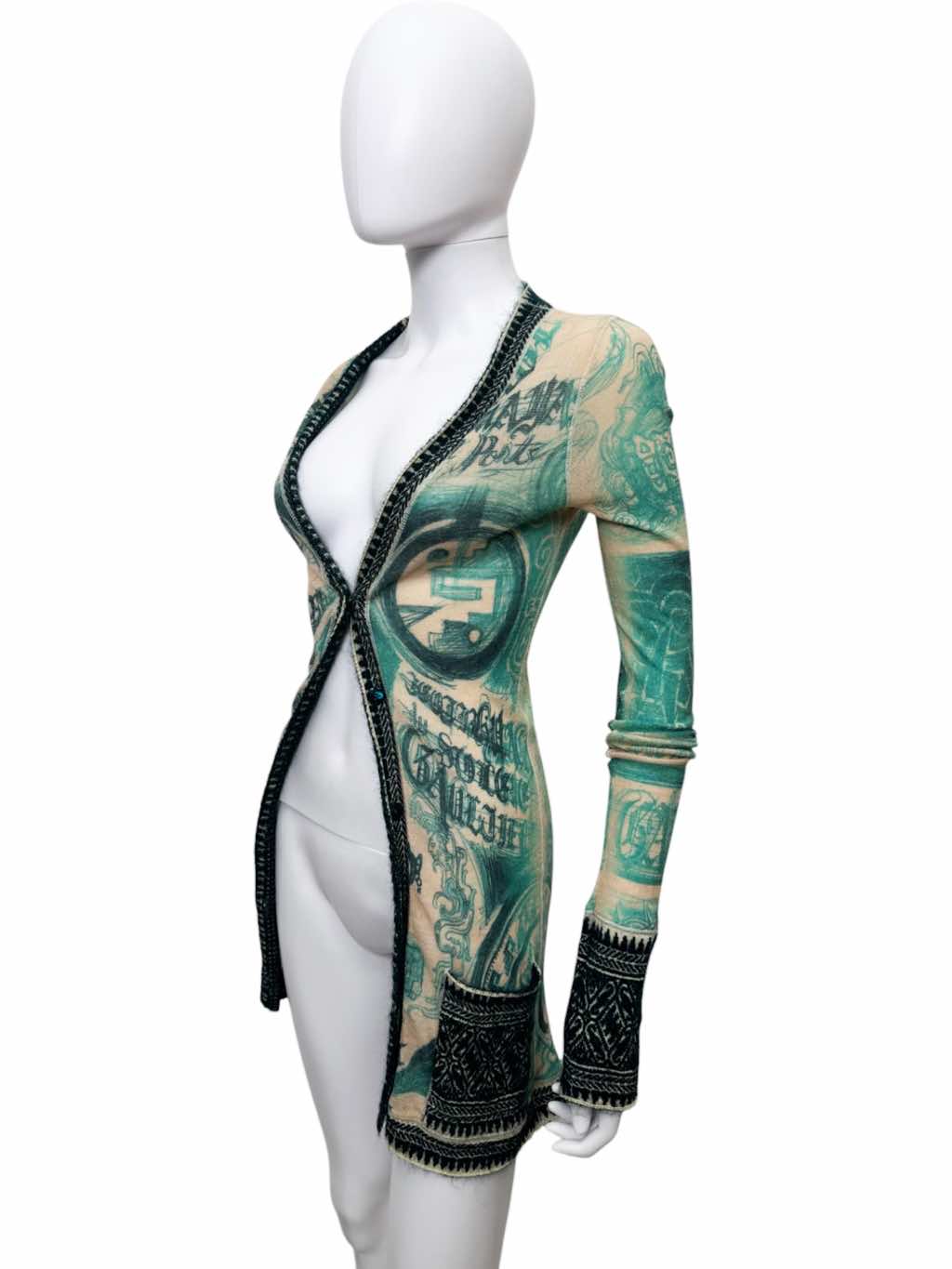 Jean Paul Gaultier Green Tatoo Tribal Cardigan - Back view