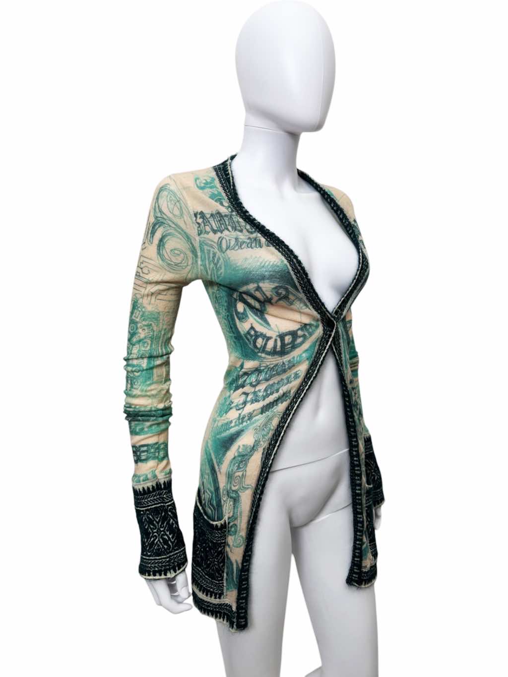 Jean Paul Gaultier Green Tatoo Tribal Cardigan - 4