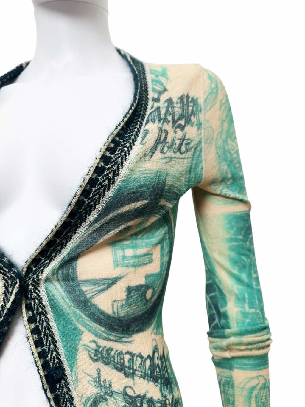 Jean Paul Gaultier Green Tatoo Tribal Cardigan - Detail 1