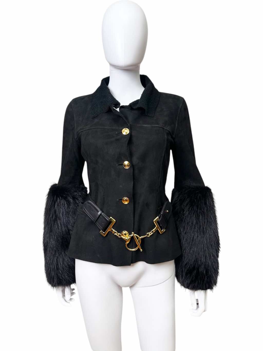 Gucci Suede Black Racoon Fur Jacket