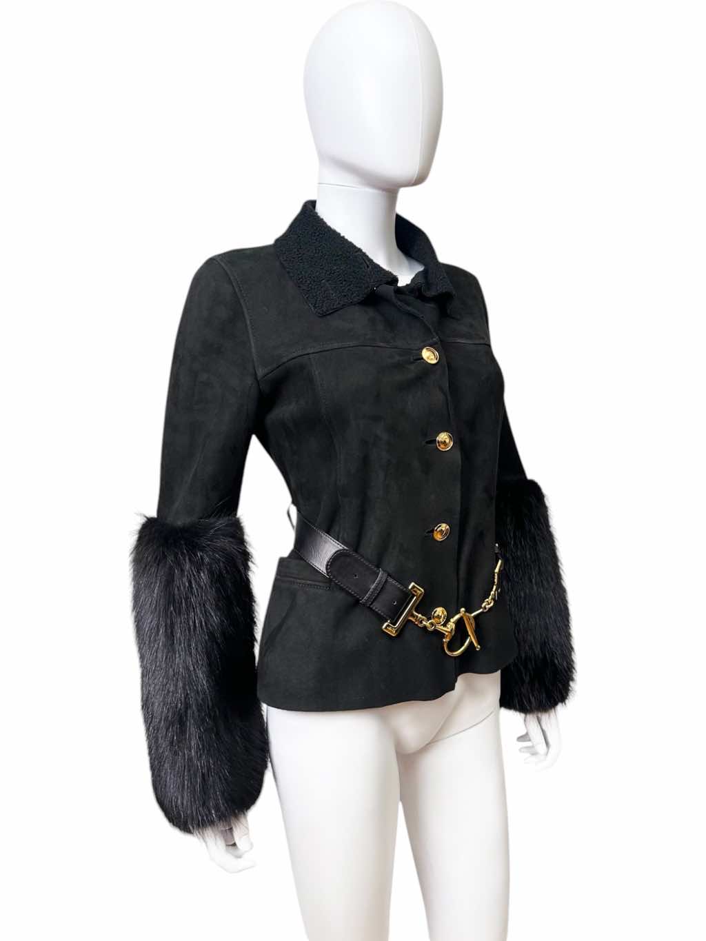 Gucci Suede Black Racoon Fur Jacket - Side view
