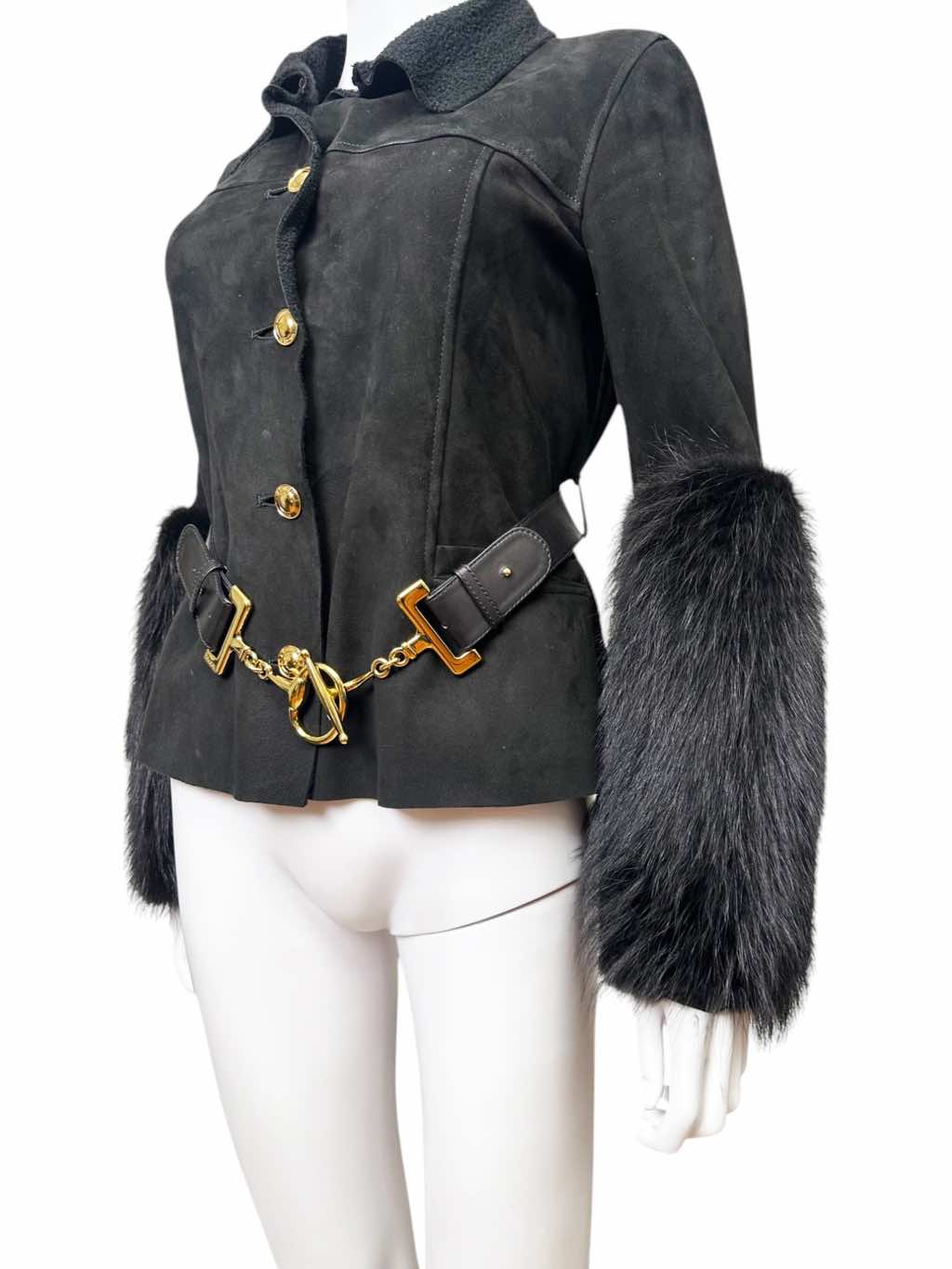 Gucci Suede Black Racoon Fur Jacket - Image 10