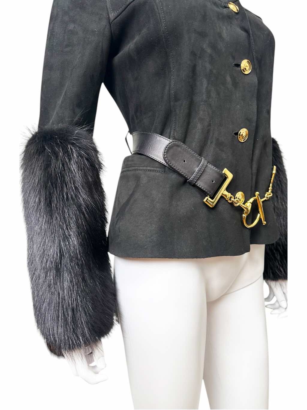 Gucci Suede Black Racoon Fur Jacket - Image 12