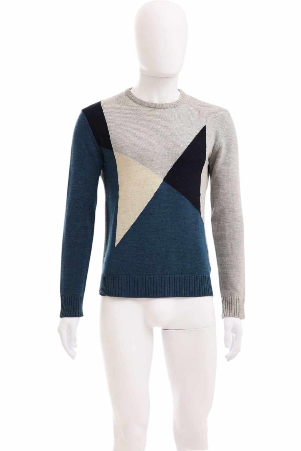Raf Simons Geomtric Grey and Blue Sweater