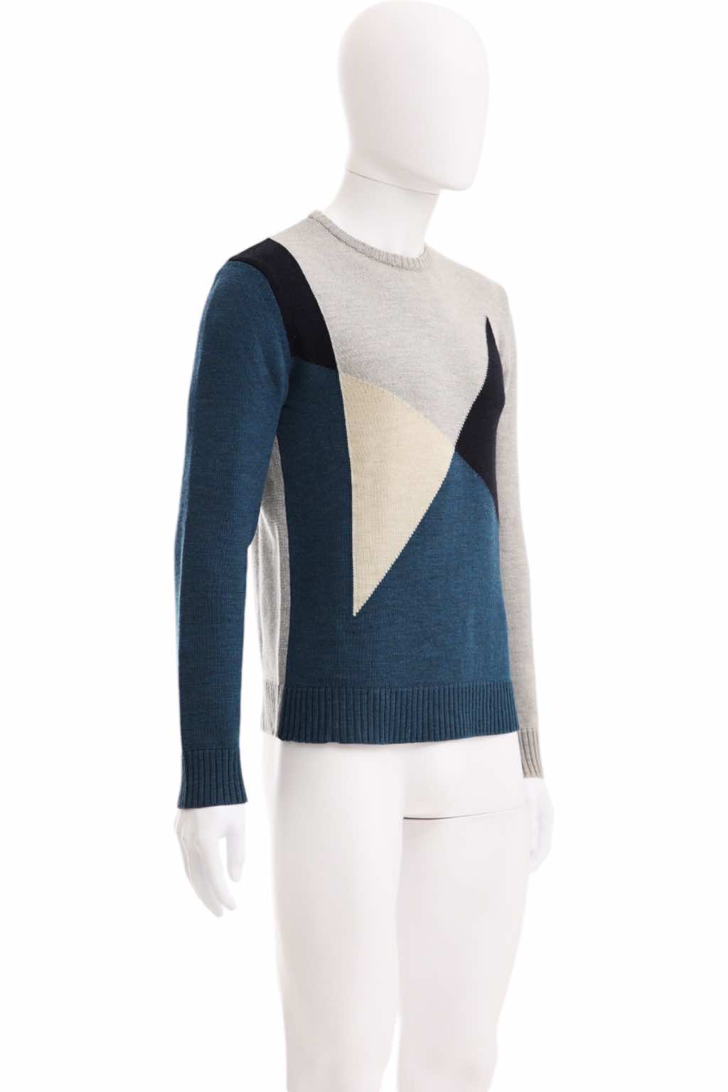 Raf Simons Geomtric Grey and Blue Sweater - Image 6