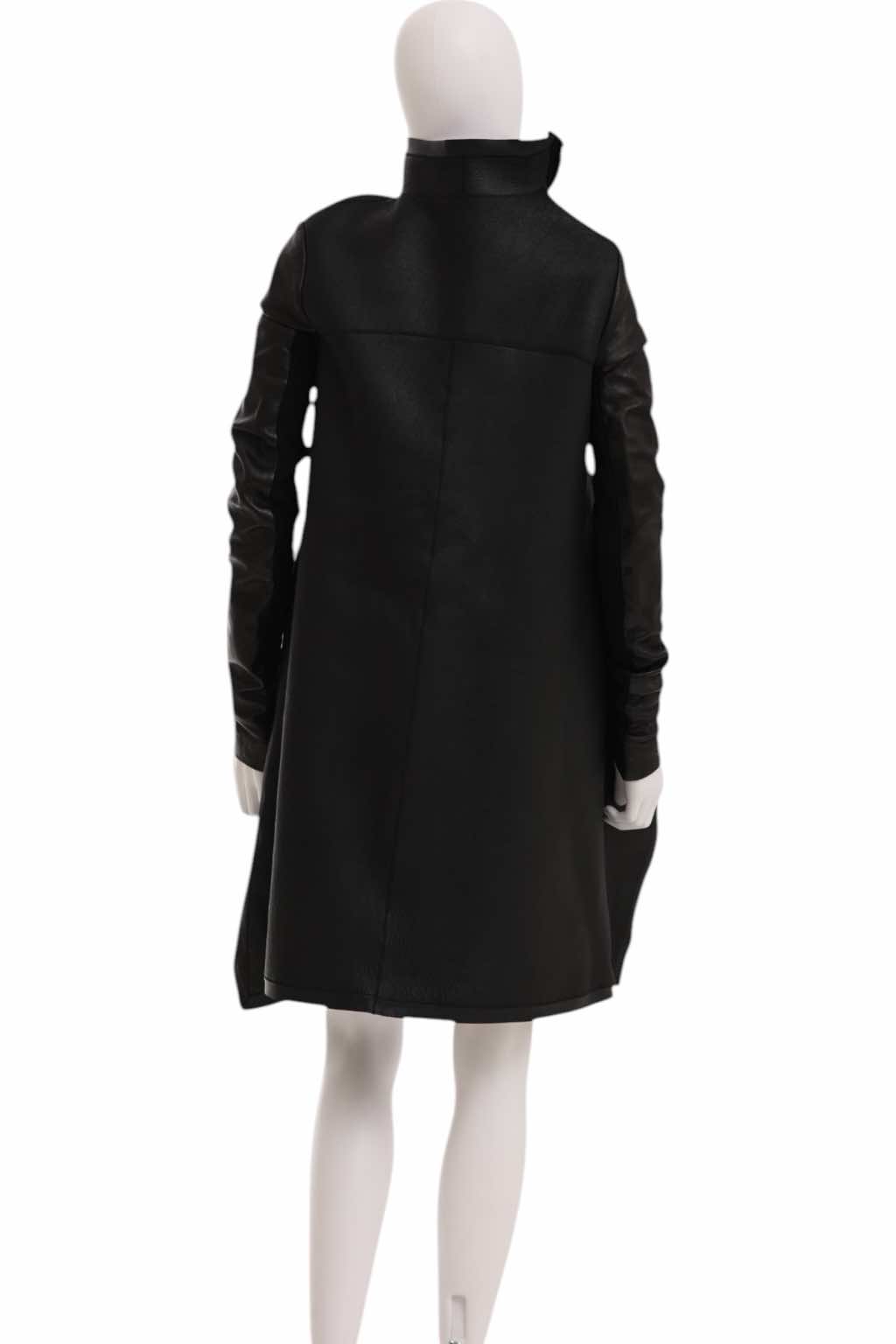 Rick Owens CRUST Black Leather Asymmetric Coat - Detail 1