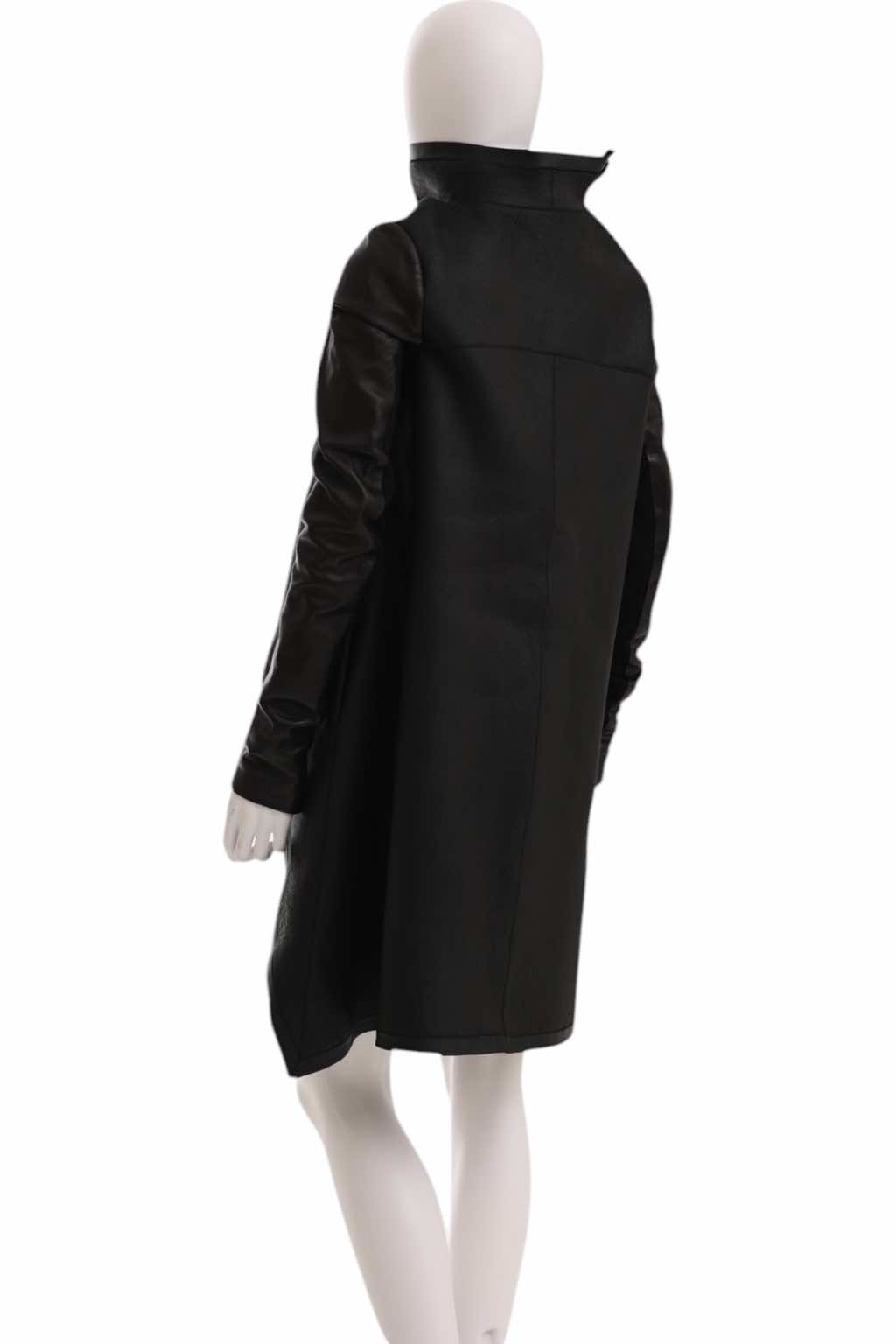 Rick Owens CRUST Black Leather Asymmetric Coat - Detail 2
