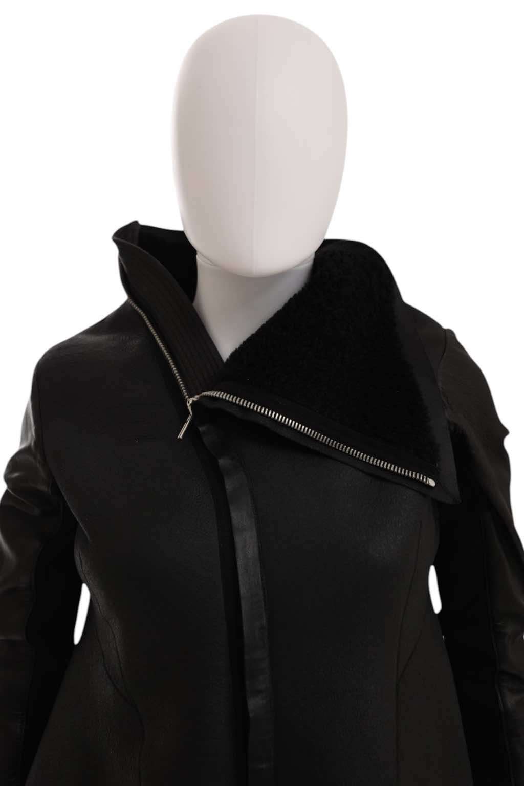 Rick Owens CRUST Black Leather Asymmetric Coat - Image 10