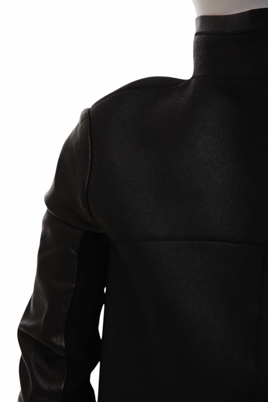 Rick Owens CRUST Black Leather Asymmetric Coat - Image 11