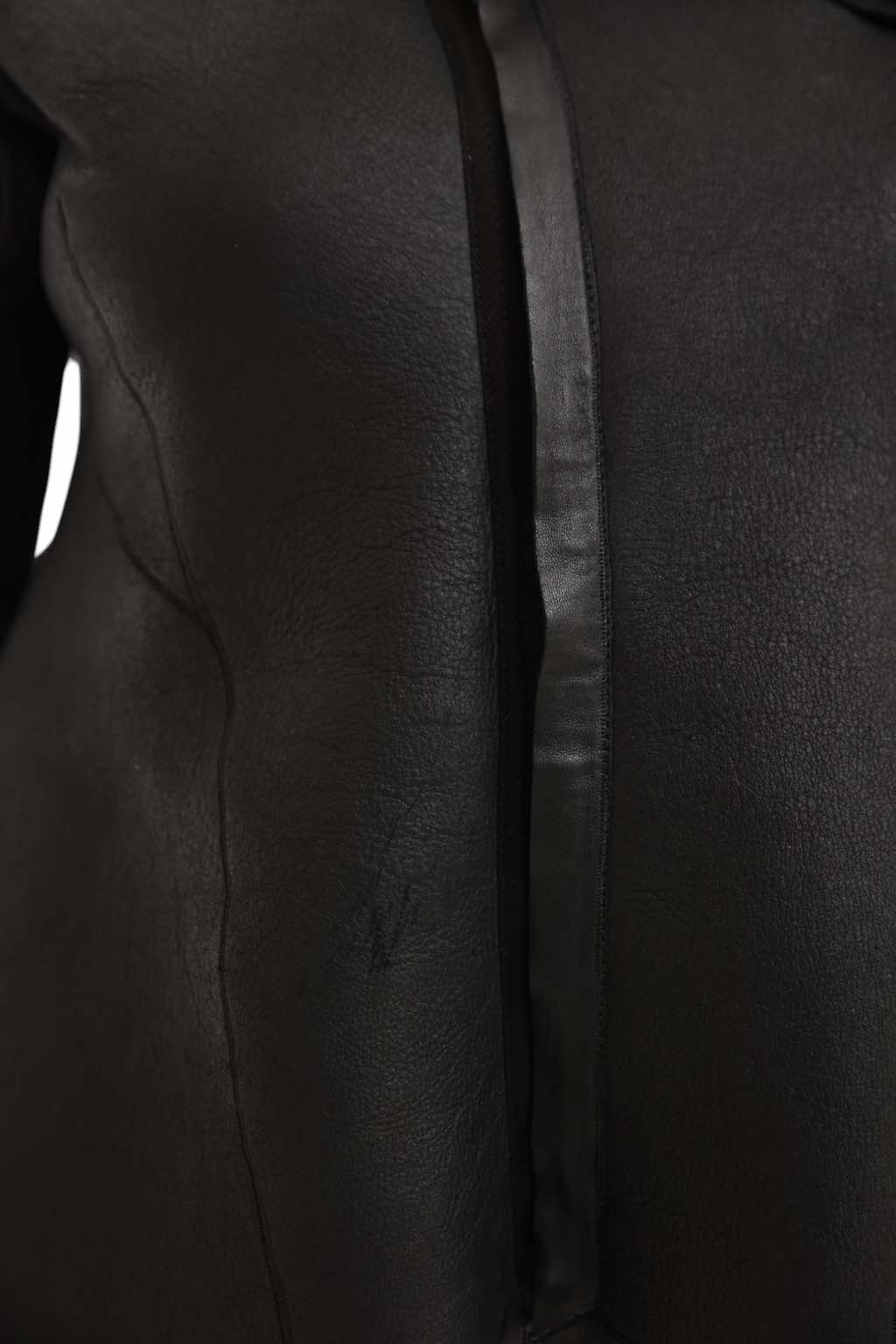 Rick Owens CRUST Black Leather Asymmetric Coat - Image 13
