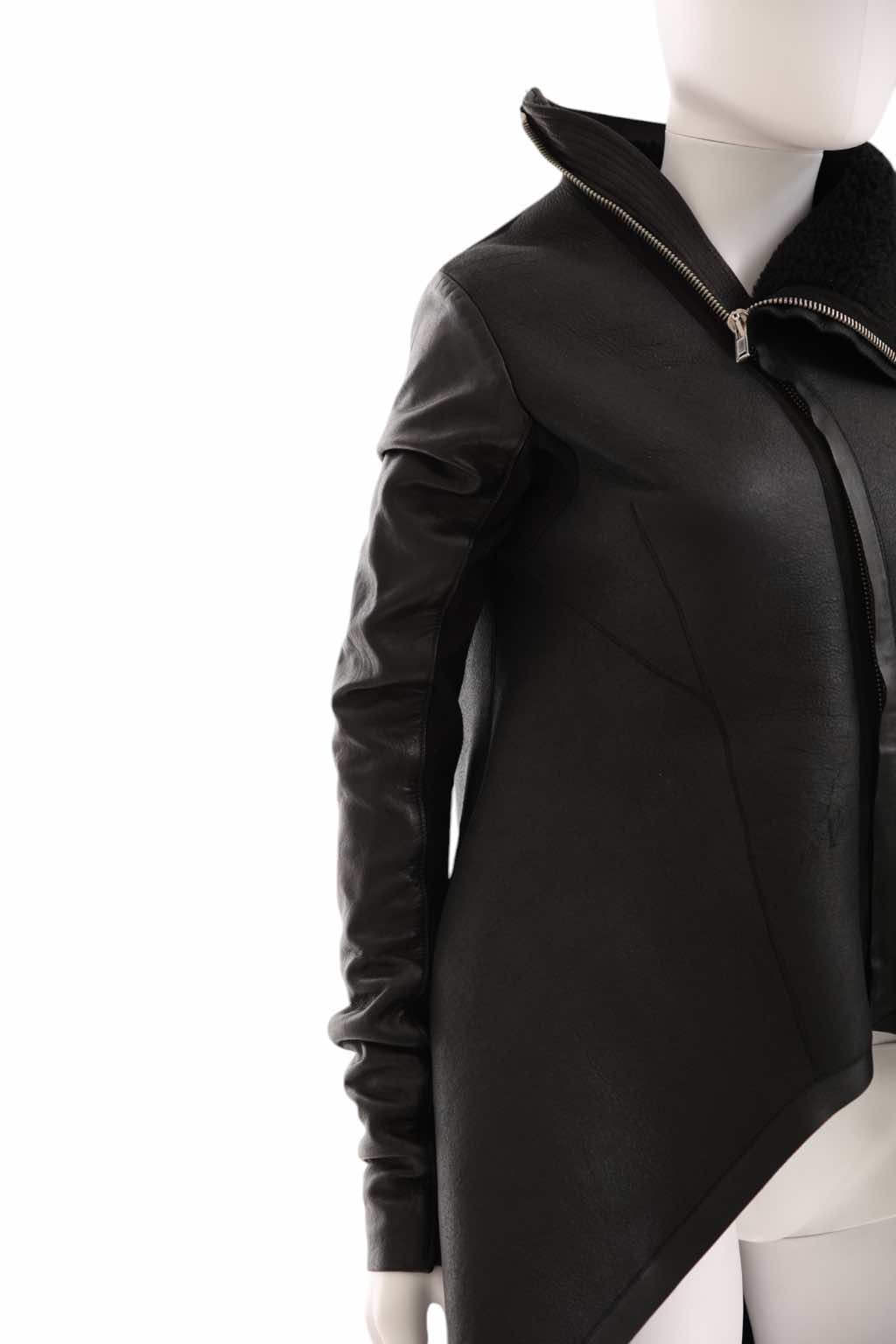 Rick Owens CRUST Black Leather Asymmetric Coat - Image 14