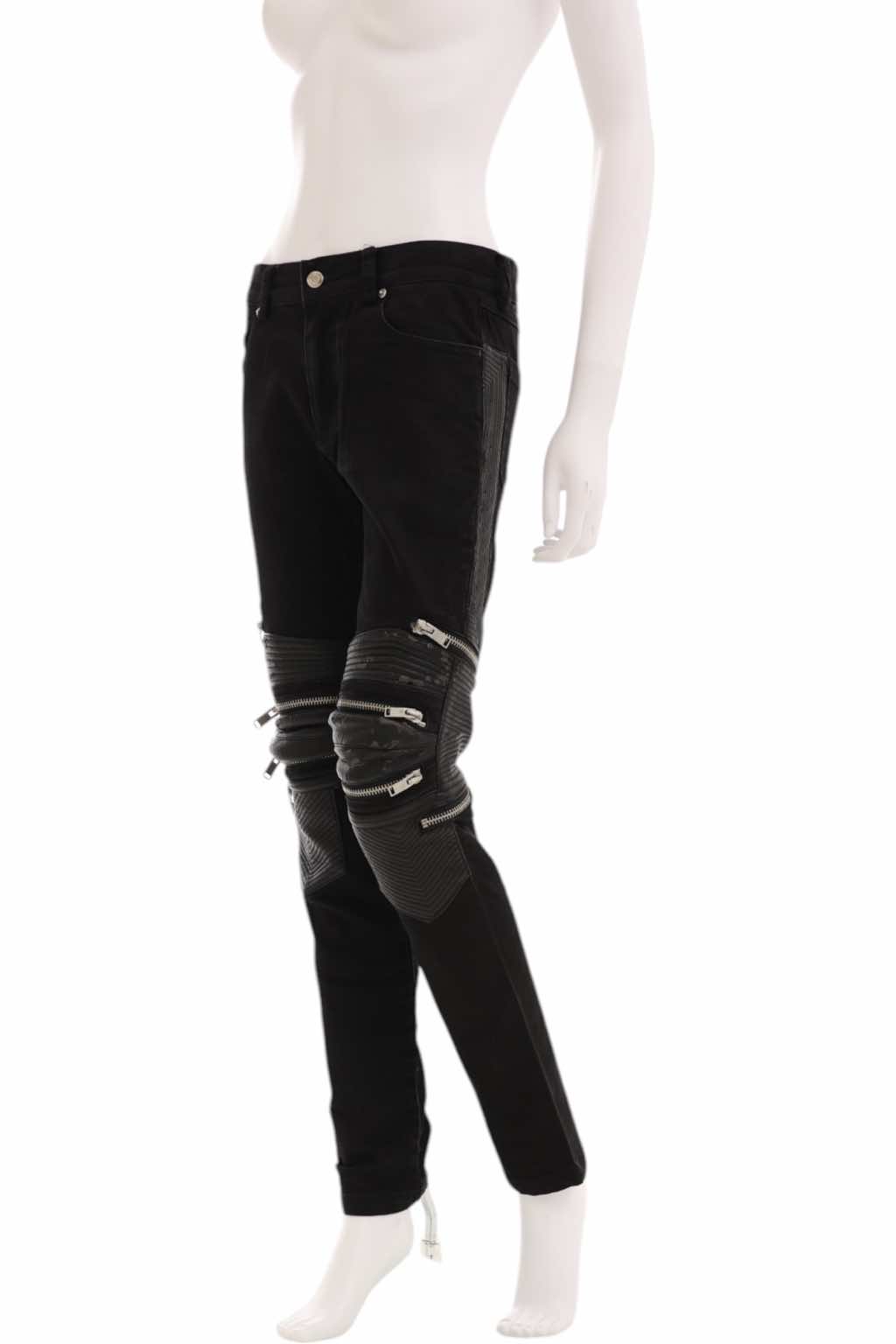 Saint Laurent Black D04 Lambskin-Trimmed Biker Jeans - Back view