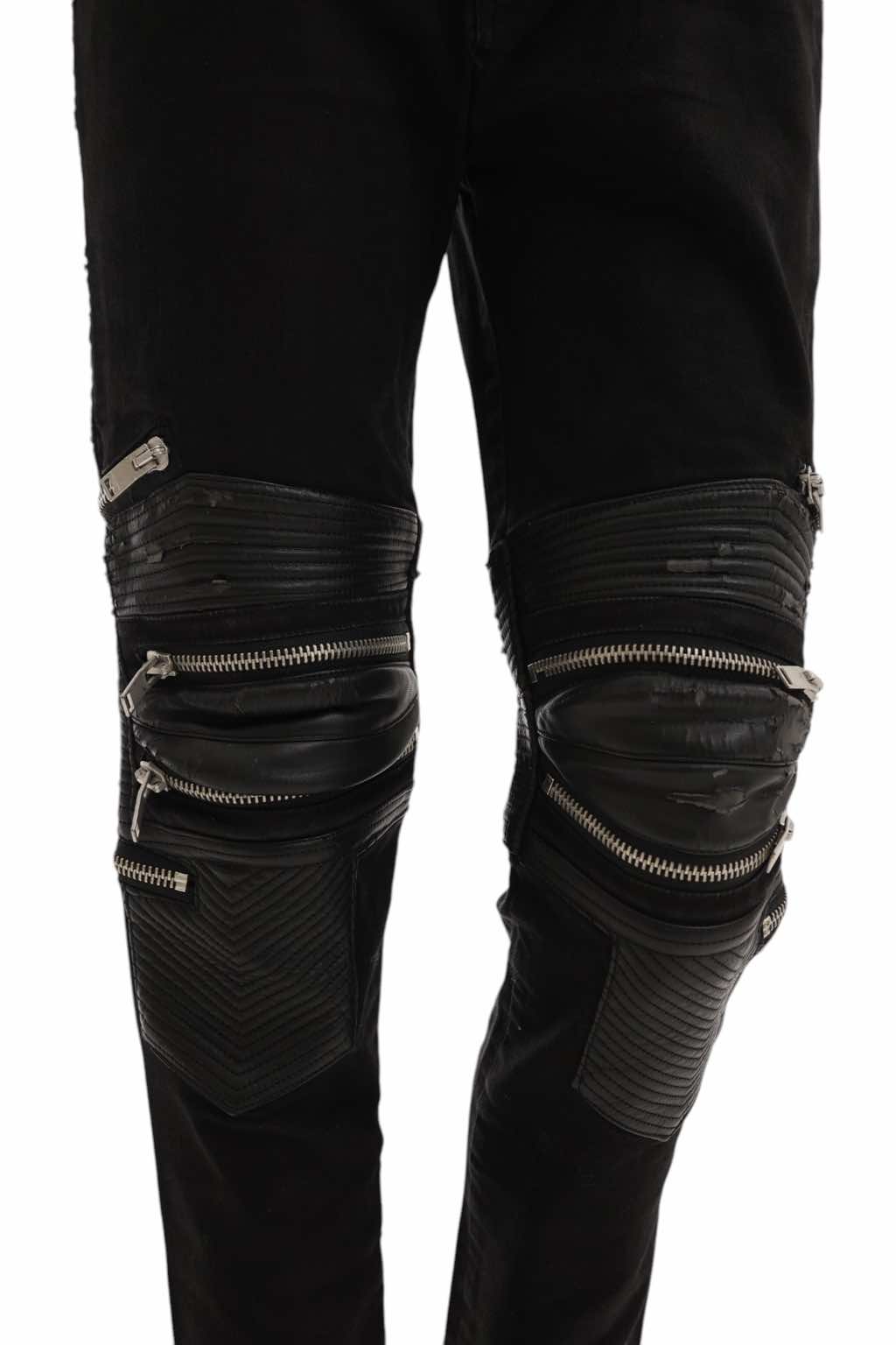 Saint Laurent Black D04 Lambskin-Trimmed Biker Jeans - 4