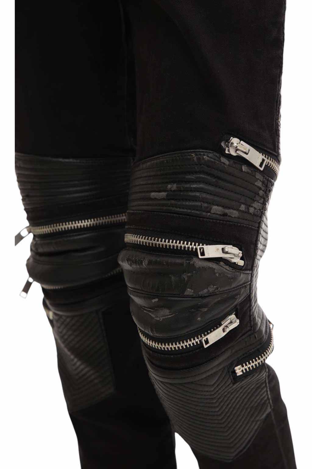 Saint Laurent Black D04 Lambskin-Trimmed Biker Jeans - Side view