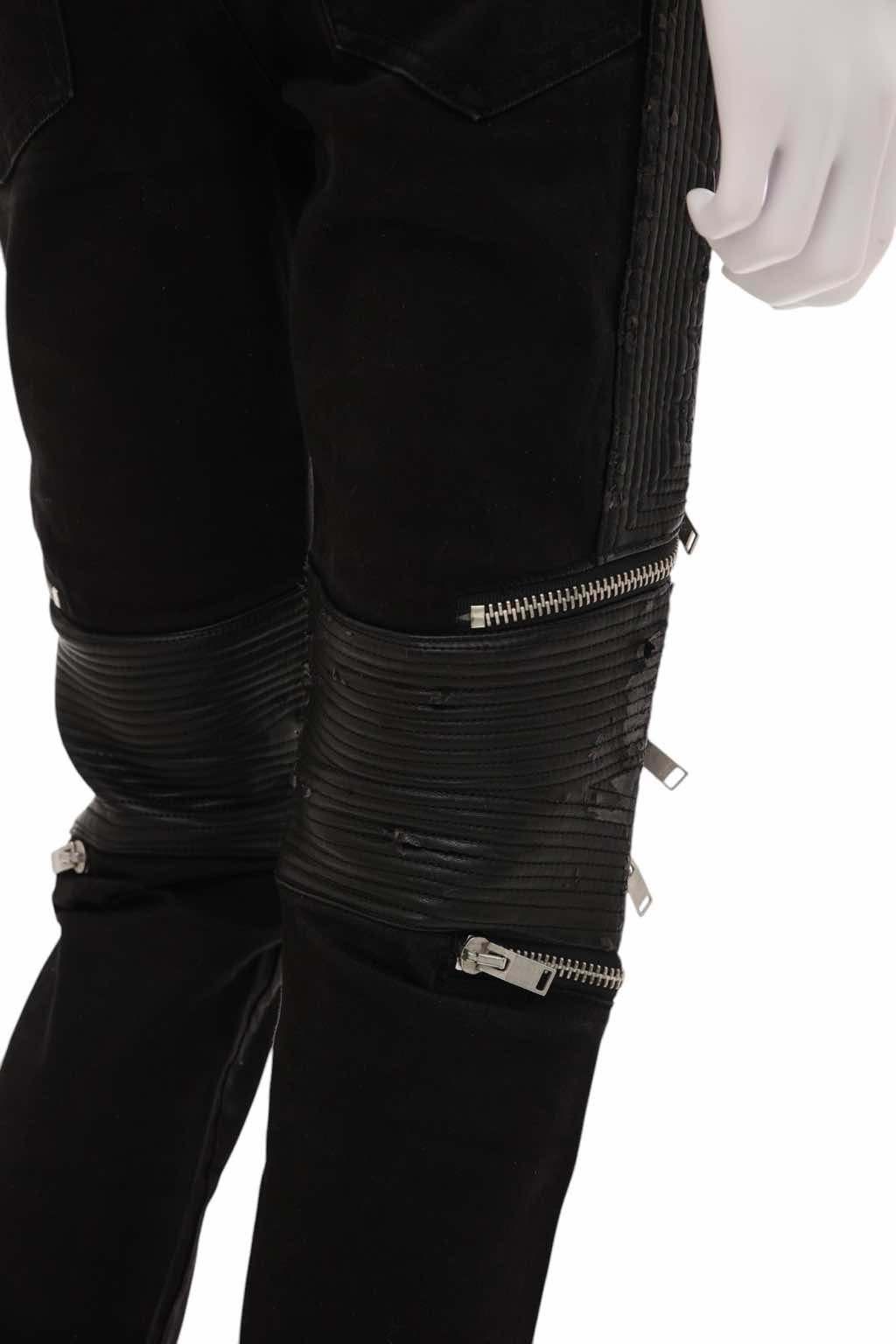 Saint Laurent Black D04 Lambskin-Trimmed Biker Jeans - Detail 1