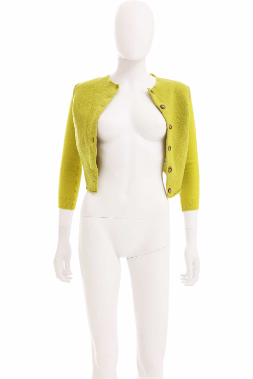 Maison Martin Margiela Cropped Yellow Button Up Cardigan