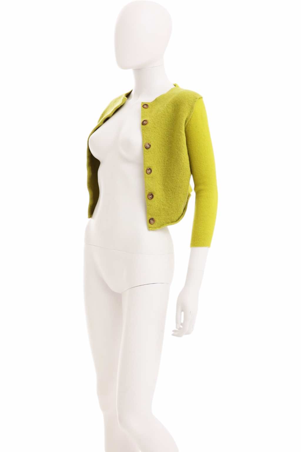 Maison Martin Margiela Cropped Yellow Button Up Cardigan - Back view