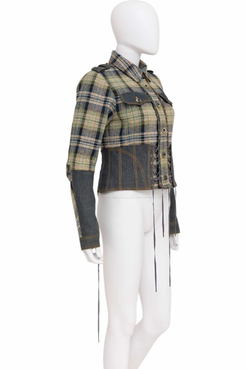 John Galliano Bondage Chequered Button Up Jacket - Back view