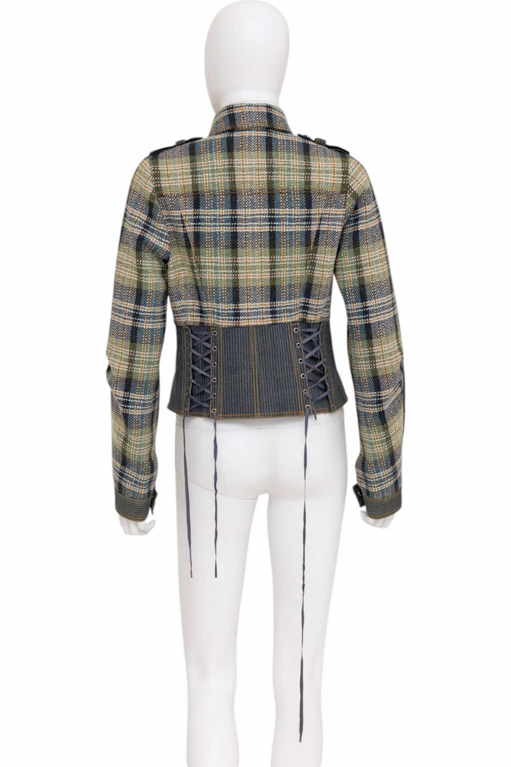 John Galliano Bondage Chequered Button Up Jacket - Image 6